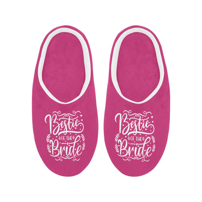 Bestie of the Bride Hot Pink Women's Non-Slip Cotton Slippers