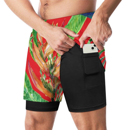 Men's Gym and Beach Shorts| Tropical Red