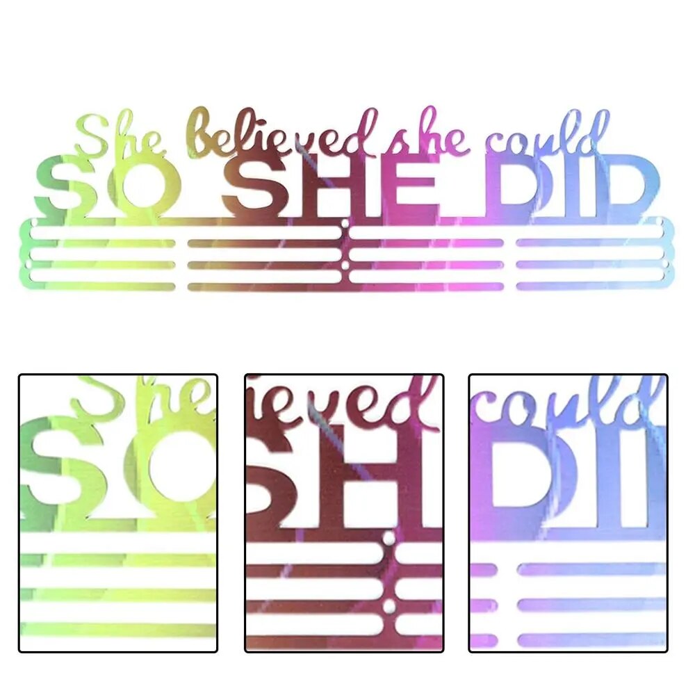 "She Believed She Could So She Did" Inspirational Medal Hanger