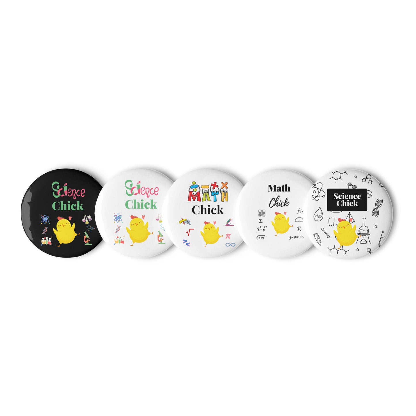 Science and Math Chick Pin Buttons (Set of 5)