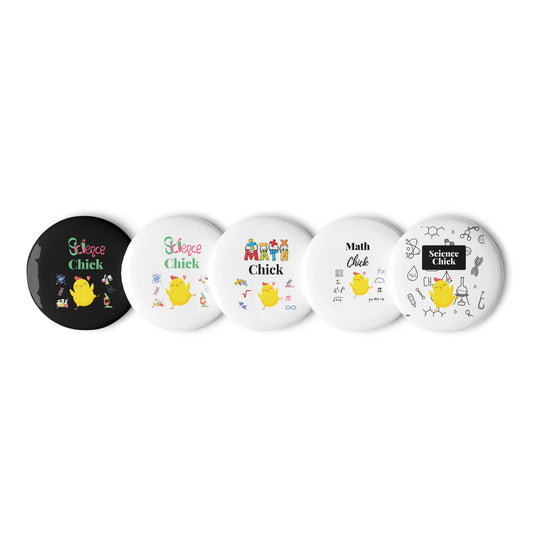 Science and Math Chick Pin Buttons (Set of 5)